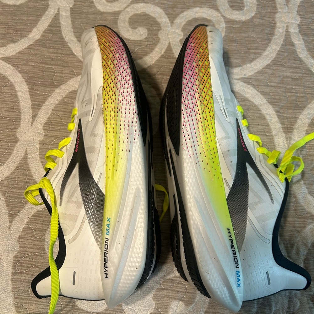Brooks Hyperion Max Shoes in White, Yellow, and Black